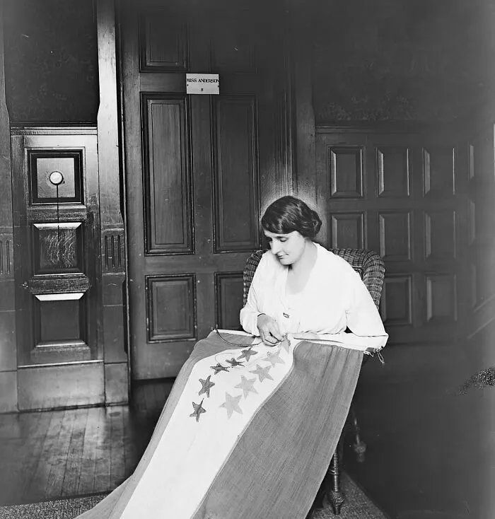 Sewing Stars On Suffrage Flag, Between 1910 And 1920