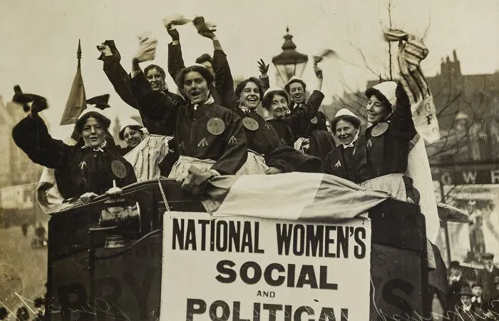 Suffragettes Demonstrating In Prison Garb With A Women's Social & Political Union, 1908