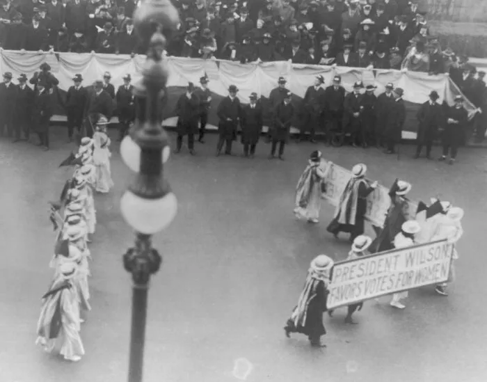 Suffragettes Parading With Banner "President Wilson Favors Votes For Women", N.Y.C., 1916