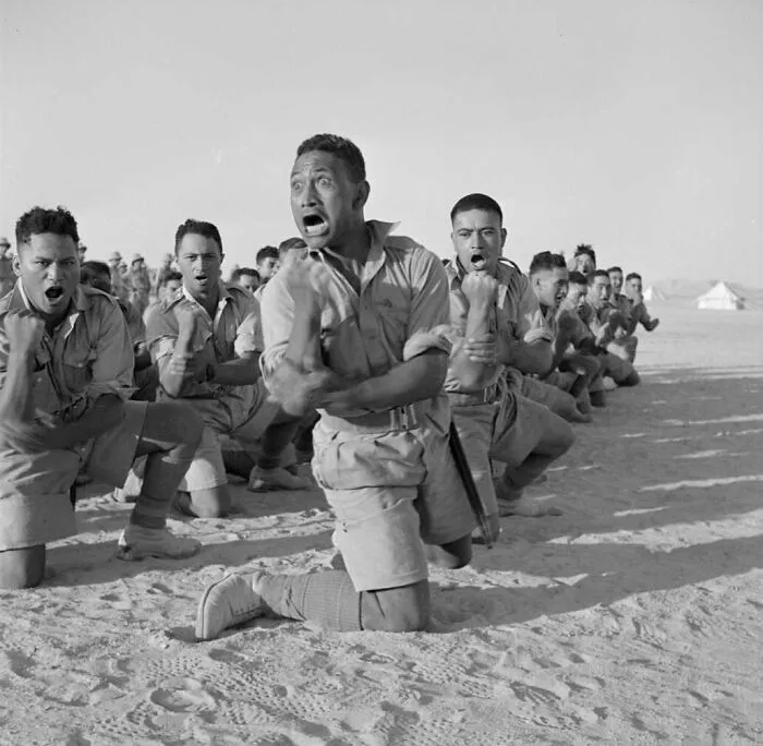 A Maori Battalion Performing A Haka In Egypt