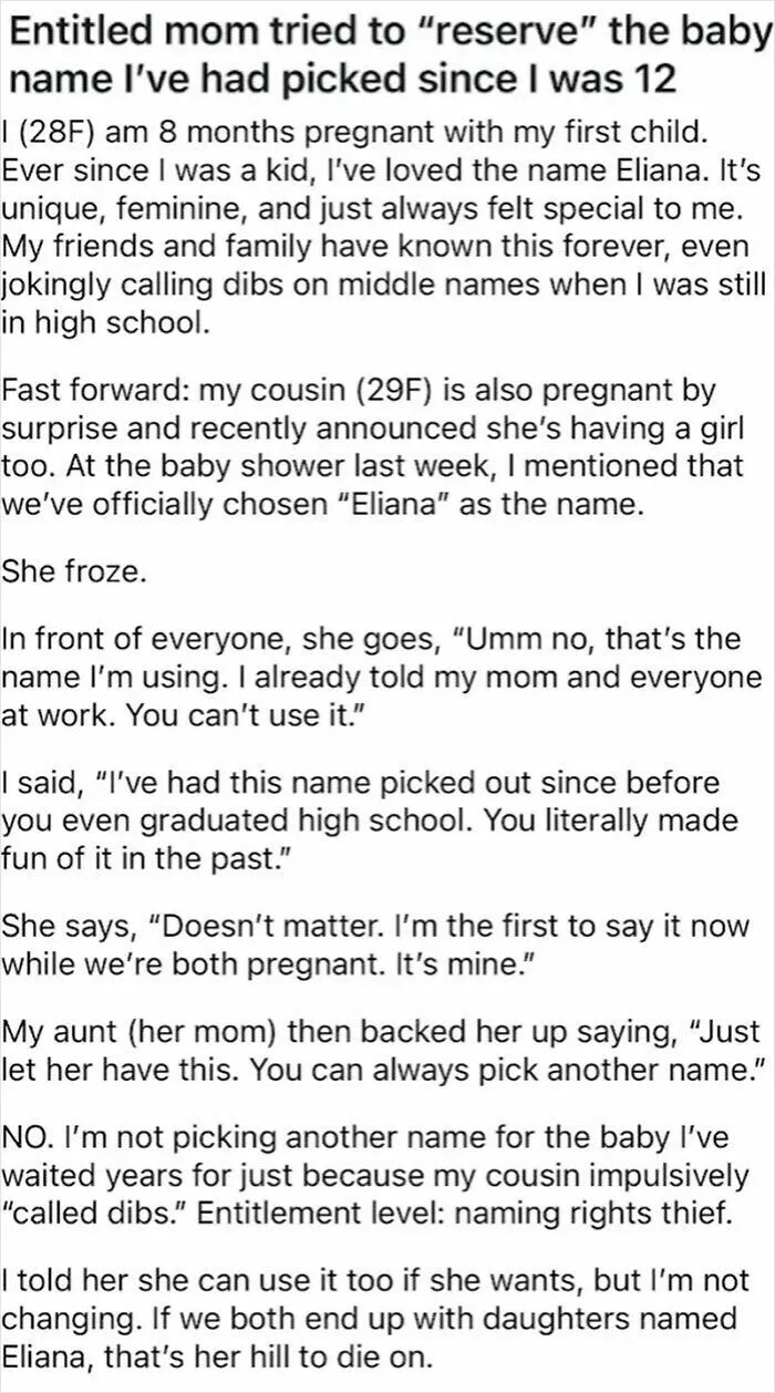 Entitled Mom Tried To “Reserve” The Baby Name I’ve Had Picked Since I Was 12
