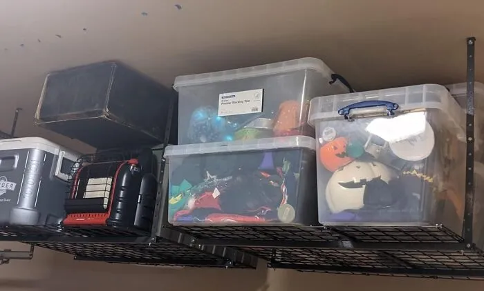 The Ongoing Battle For Garage Floor Supremacy Between Your Car And That Mountain Of "Stuff We Might Need Someday" Has A Clear Winner Once You Install Some <a Style="Display:inline;" Href="Https://Www.amazon.com/Hyloft-00625-Overhead-Organization-Hammertone/Dp/B004gho9fk?ie=utf8&th=1&linkcode=ll1&tag=bpantelope-20&linkid=508822455292cd1ce0e9567c1de7c534&language=en_us&ref_=as_li_ss_tl" Target="_blank">  <span Style="Font: Inherit; Color: #d74b1f;"> Overhead Steel Garage Racks </Span>