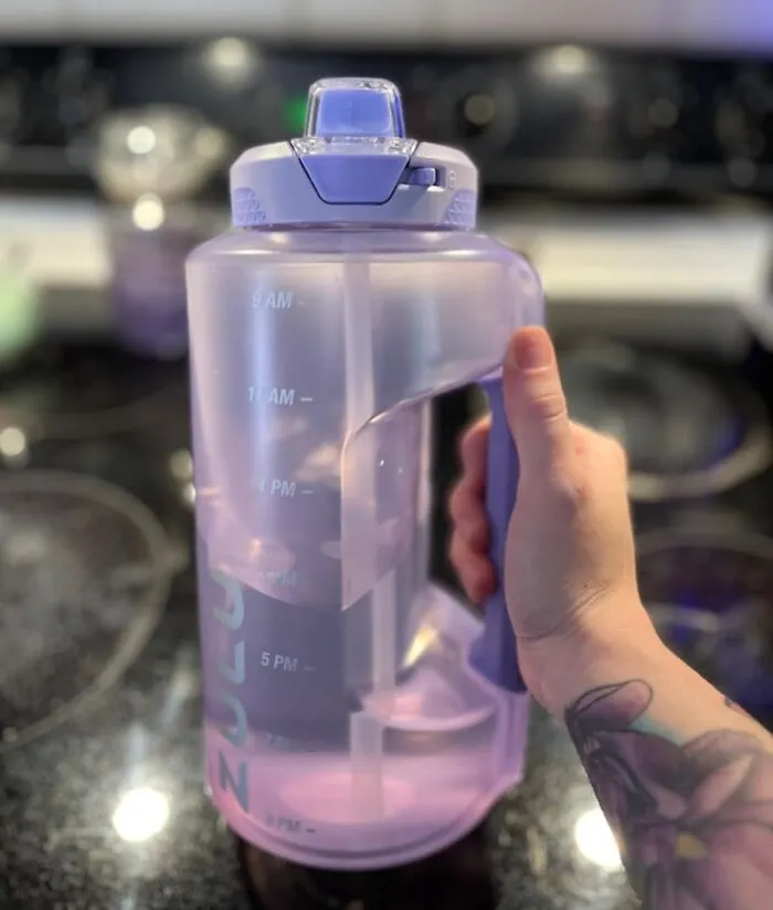 The Universe Is Sending You A Sign To Break Up With That Endless Parade Of Single-Use Plastic Bottles And Enter Your Long-Term, Committed Relationship Era With A <a Style="Display:inline;" Href="Https://Www.amazon.com/Zulu-Motivational-Covered-Carrying-Tropical/Dp/B09mwkmr11?ie=utf8&linkcode=ll1&tag=bpbison-20&linkid=d43db8f1fc44c39c702be8179e485377&language=en_us&ref_=as_li_ss_tl" Target="_blank">  <span Style="Font: Inherit; Color: #d74b1f;"> Half Gallon Water Bottle </Span>