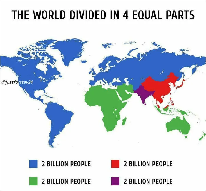 The World Divided Into 4 Equal Parts