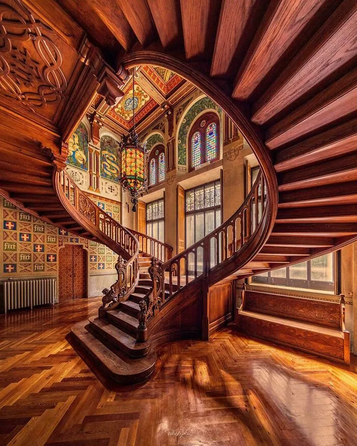 Staircase.  Castle Of Queen Margherita Of Savoy - Gressoney-Saint-Jean, Italy - 1899
