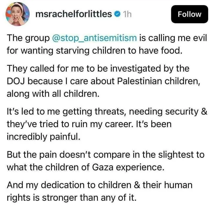 To Go After Ms. Rachel For Caring About Palestinian Children