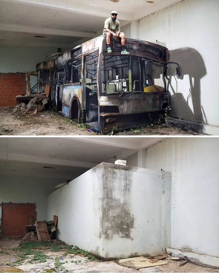 Antes y después de un grafiti creativo