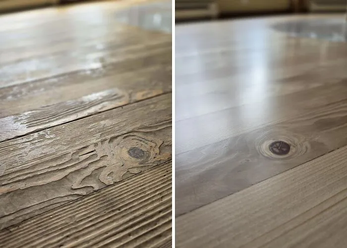 Antes y después del lijado del piso