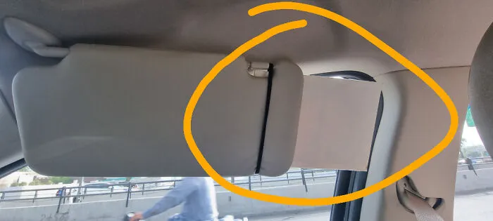 My Car Visor Hack That Doesnt Extend. A Hair Ponytail Ring Thing, Hard Card Paper Cut To Size. Easy To Slide In Out As Needed