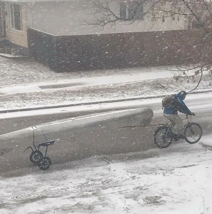 Pulling A Canoe With A Bike In A Snowstorm In Mid April. It Doesn't Get Any More Canadian Than This