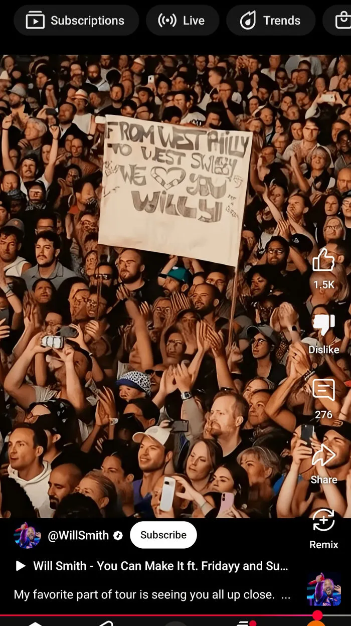Intento de Will Smith de hacer pasar esta multitud generada por IA como auténtica