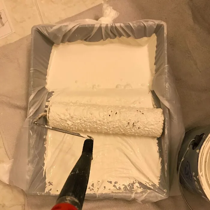 When Painting Put A Garbage Bag Over The Tray For Less Clean Up After