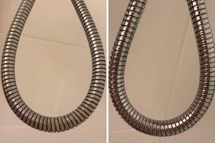 Used The Overnight Vinegar Hack To Clean A Decade’s Worth Of Scaling On The Shower Chain