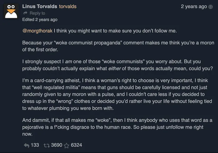 To Insult Linus Torvalds (Creator Of Linux) By Calling Him "Woke"