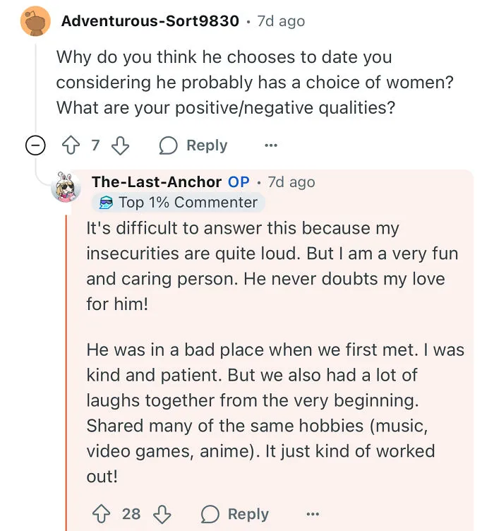 Screenshot of a Reddit conversation about a poor woman dating a rich guy and how it changed her life.