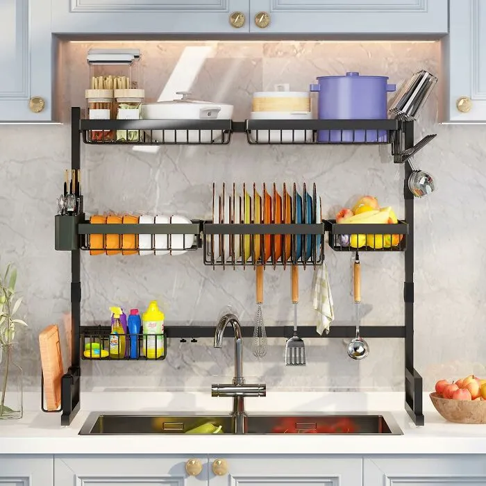 Your Counter Can Breathe A Sigh Of Relief When You Utilize Vertical Space For Dish Drying With An <a Style="Display:inline;" Href="Https://Www.amazon.com/Dp/B0cb3kp2ff?ascsubtag=7722719%2c25%2c44%2cd%2c0%2c0%2c0%2c1338%3a1%2c0%2c0%2c0&ie=utf8%25252cgoogle%252cgoogle%2cgoogle&btn_ref=srctok-Cf95869832350ff9&th=1&linkcode=ll1&tag=bpkomodo-20&linkid=8754f6bec914df745252364687d178ff&language=en_us&ref_=as_li_ss_tl" Target="_blank"> <span Style="Font: Inherit; Color: #d74b1f;"> Over Sink Dish Drying Rack</Span>