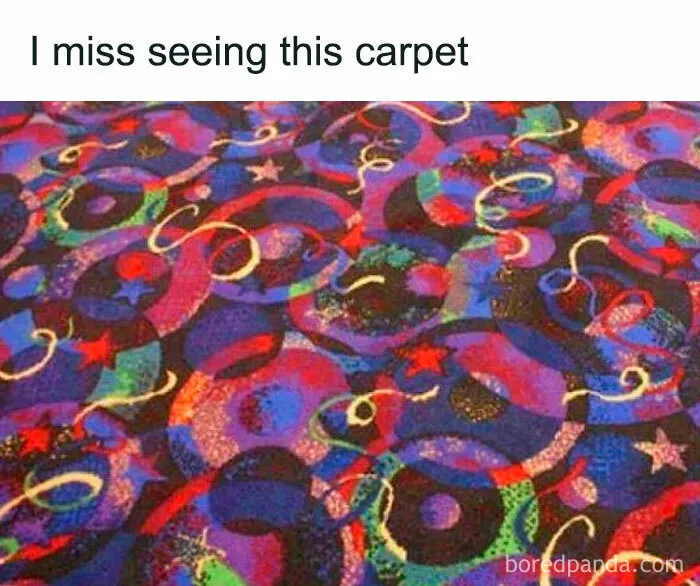 Colorful '90s nostalgia carpet with vibrant swirls and stars, evoking memories of the good old times and retro style.