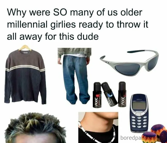 90s nostalgia club featuring iconic fashion, accessories, and gadgets popular among older millennial girls.