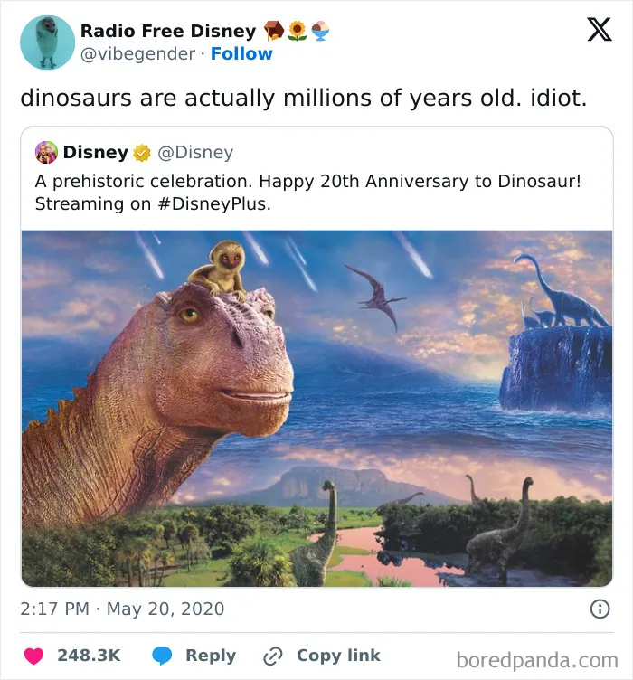 Meme from online group shaming overconfident know-it-alls who incorrectly correct dinosaur age facts.