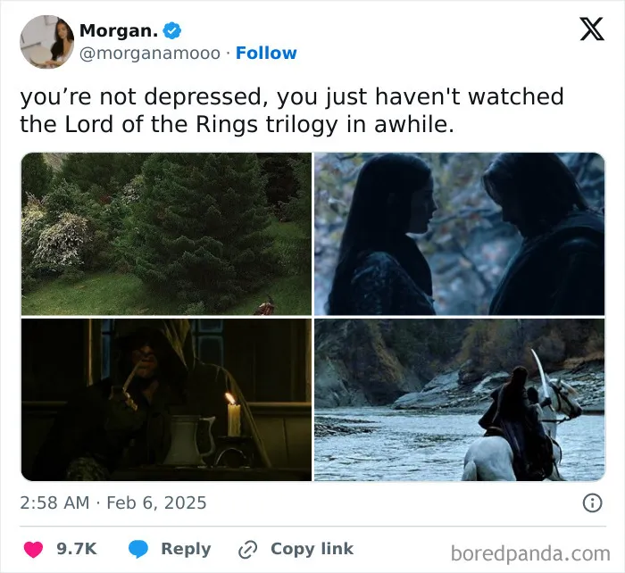 Tweet collage showing scenes and characters from Lord of the Rings, capturing iconic moments from the film trilogy.