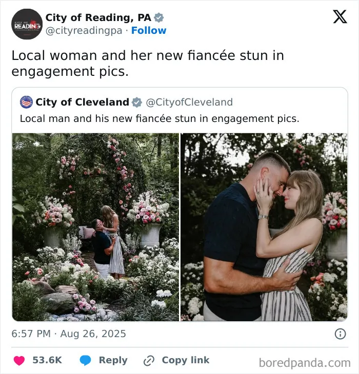 Taylor Swift and Travis Kelce's hometown X pages react to their engagement