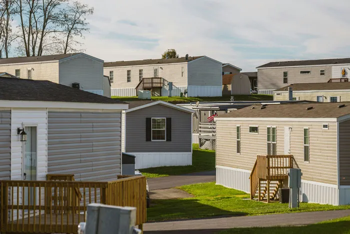 A cluster of mobile homes in a neighborhood representing an example of family flexes and lifestyle choices.