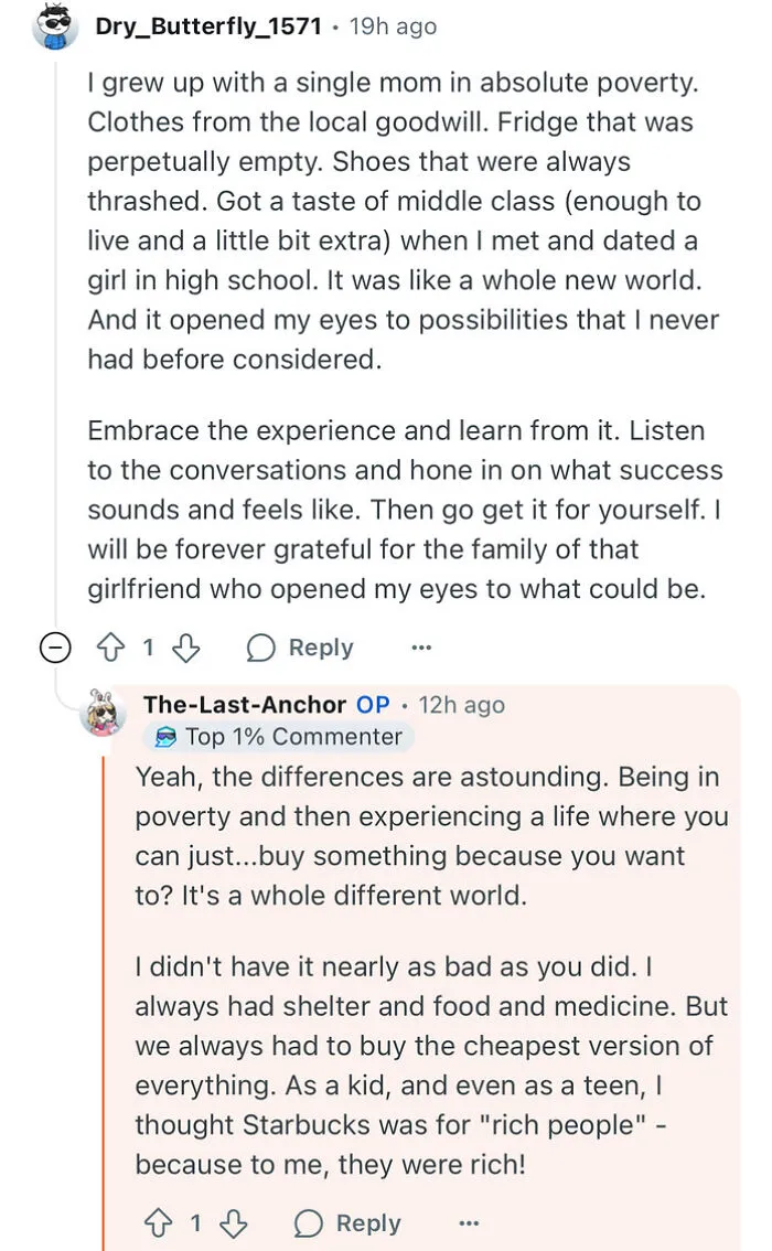 Discussion on how dating a rich guy changed perspectives of a poor woman experiencing poverty to wealth contrasts.