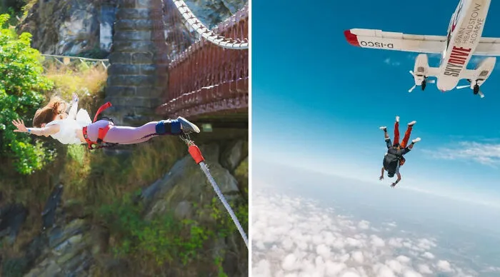 Bungee-jump from a bridge or parachute from a plane?