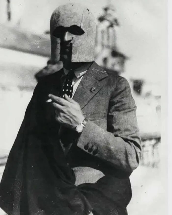 Spanish Archaeologist Manuel Esteve Wearing The Corinthian Helmet He Had Found -  1938