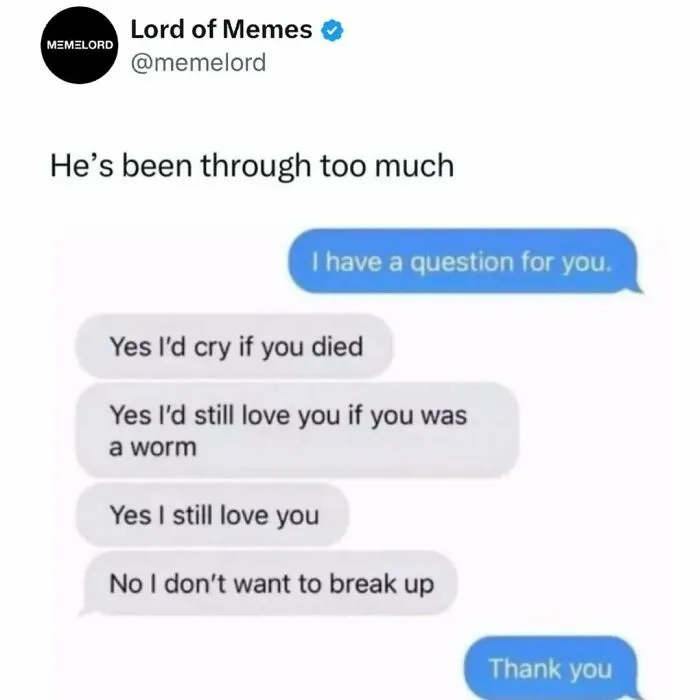 Text message meme showing a heartfelt conversation, featured in memes so good they might break your doomscrolling cycle.