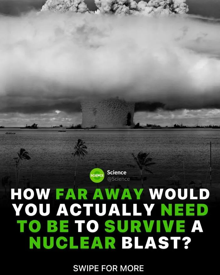 Nuclear blast with mushroom cloud over water, illustrating interesting facts about the world and science survival distances.