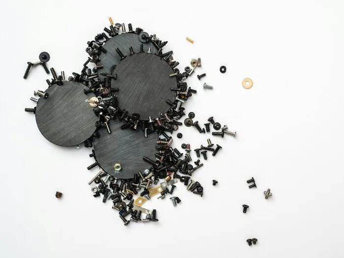 Scattered black screws and washers on a white surface, symbolizing complex unsolved mysteries that still baffle people.
