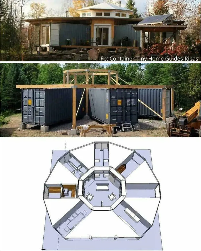 Casa container en construcción y plano en perspectiva, ejemplo de proyectos caseros fallidos con diseño y ejecución defectuosa.