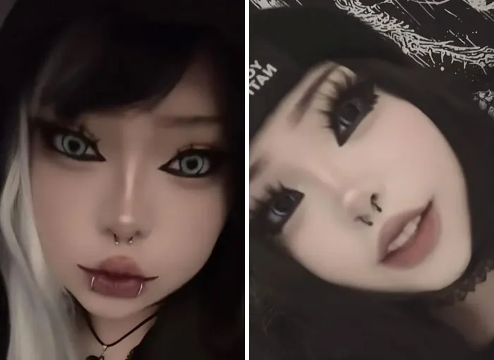 Retrato de dos jóvenes con maquillaje oscuro y piercings, ilustrando momentos en Instagram colapsando bajo la realidad.