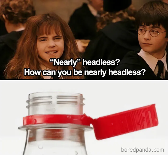 Scene from Harry Potter meme showing confusion and a close-up of a bottle cap, representing chaotic British memes humor.