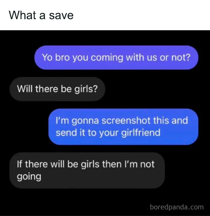 Text message meme showing a funny conversation about going out and girls, highlighting entertaining posts and memes to fight boredom.
