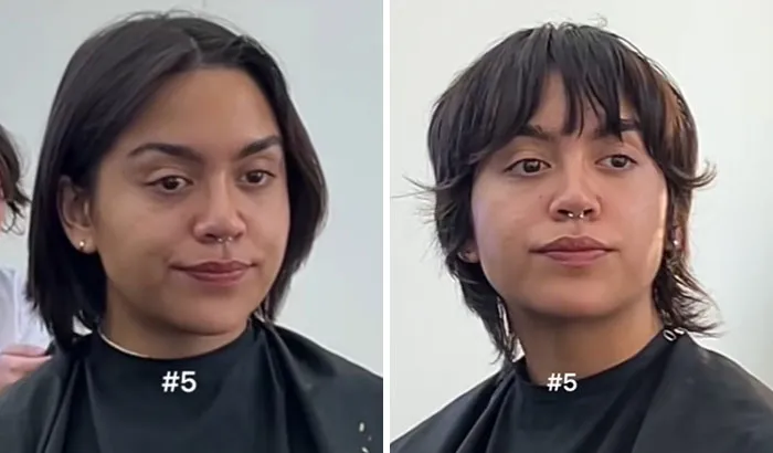 Before and after haircut transformation showing a glow up with a stylish new hairstyle for woman #5