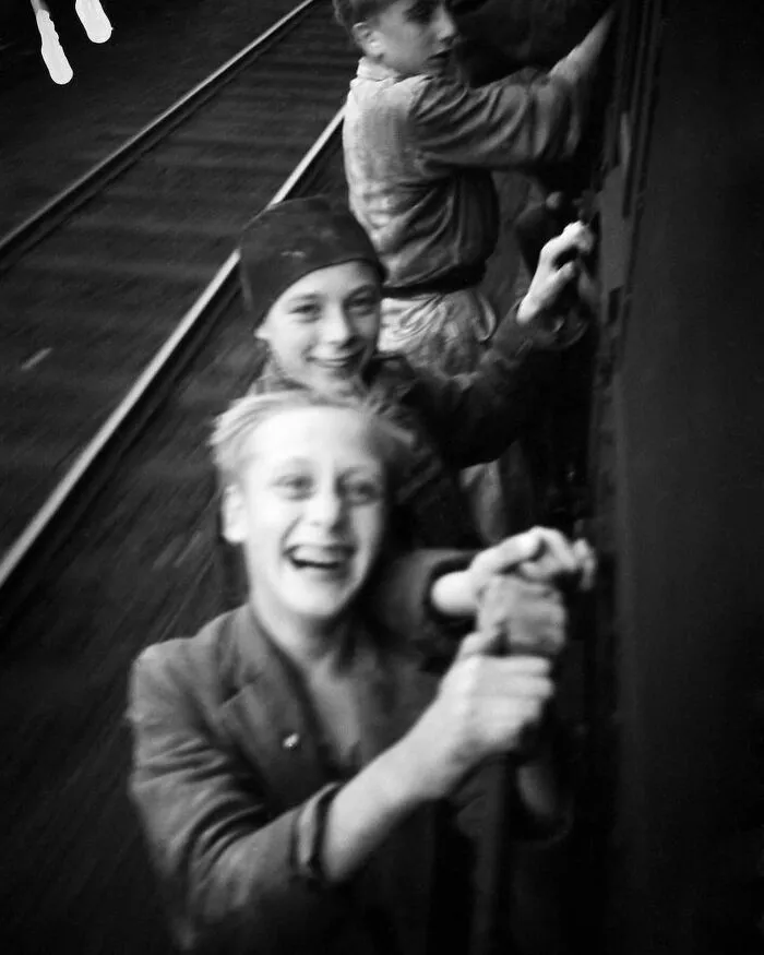 Dutch Boys Ride The Freedom Train After Liberation From Germany. 1945