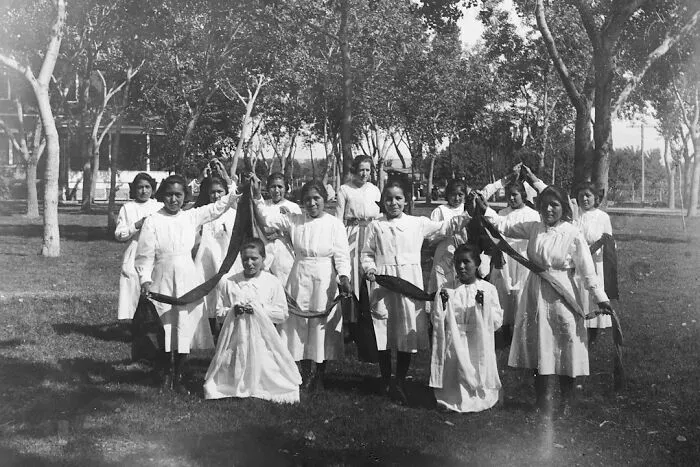 School Girls Participating In A Festival At The Albuquerque Indian School In New Mexico