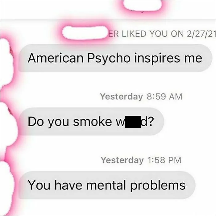 Cringy men hitting on women with awkward and inappropriate messages in a screenshot of a text conversation.