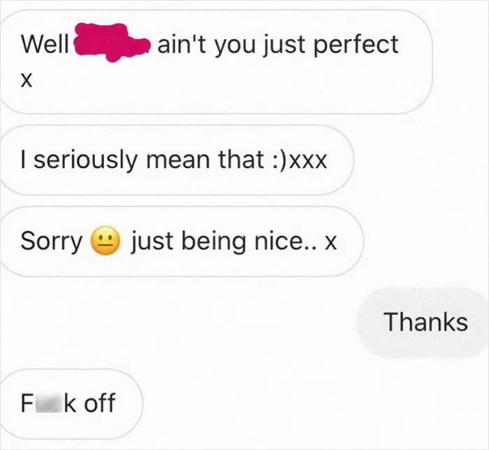 Screenshot of a cringy man hitting on a woman with mixed messages in a text conversation.