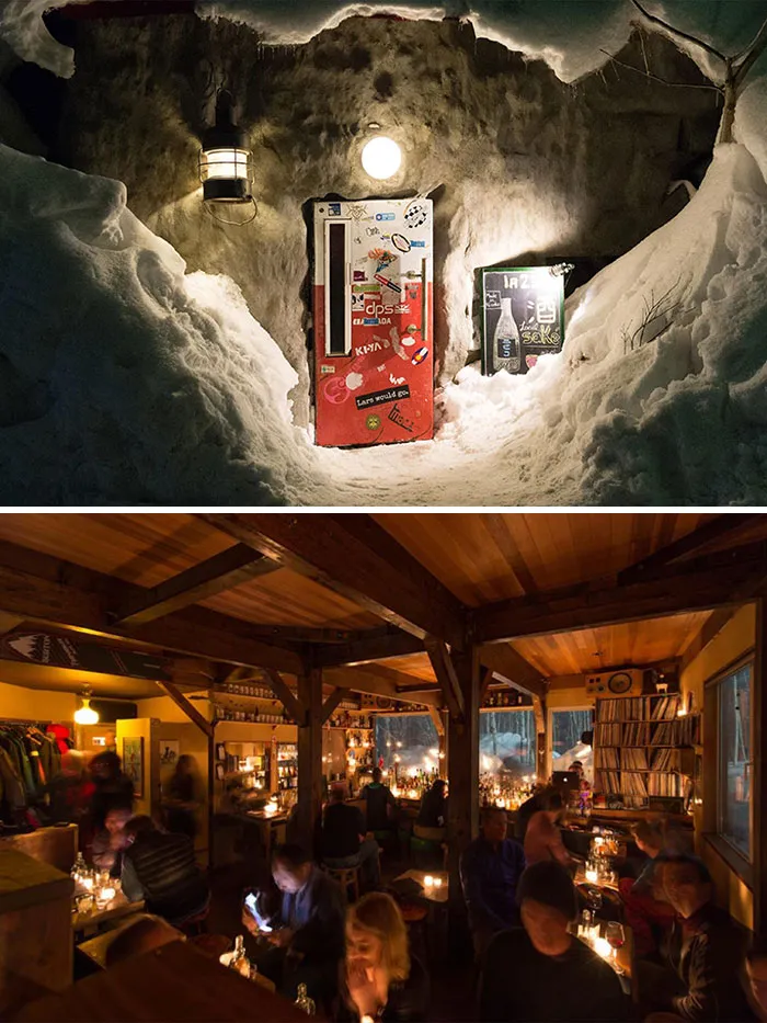 The Entrance To This Japanese Bar Is An Old Fridge Door. Bar Gyu+ A.k.a The Fridge. Niseko In Hokkaido