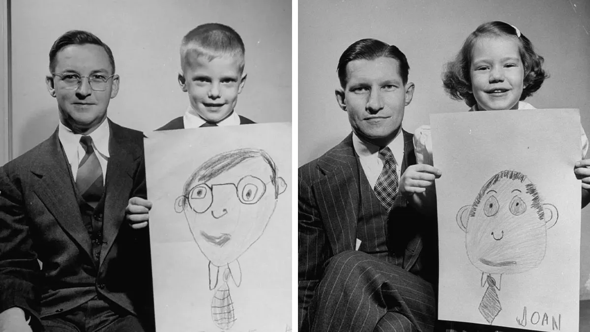 Back In 1949, Kids Were Told To Draw Their Dads From Memory, These 8 Photos Show What Happened