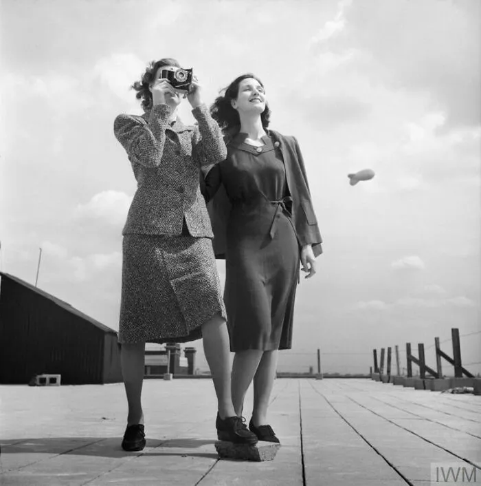 Two Models On A Rooftop In Bloomsbury, London, Wearing Wartime Fashions In 1943