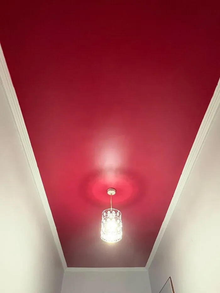 My Raspberry Pink Ceiling In My Hallway. Because, Why The Heck Not, But Also Because There’s Nobody To Tell Me Not To