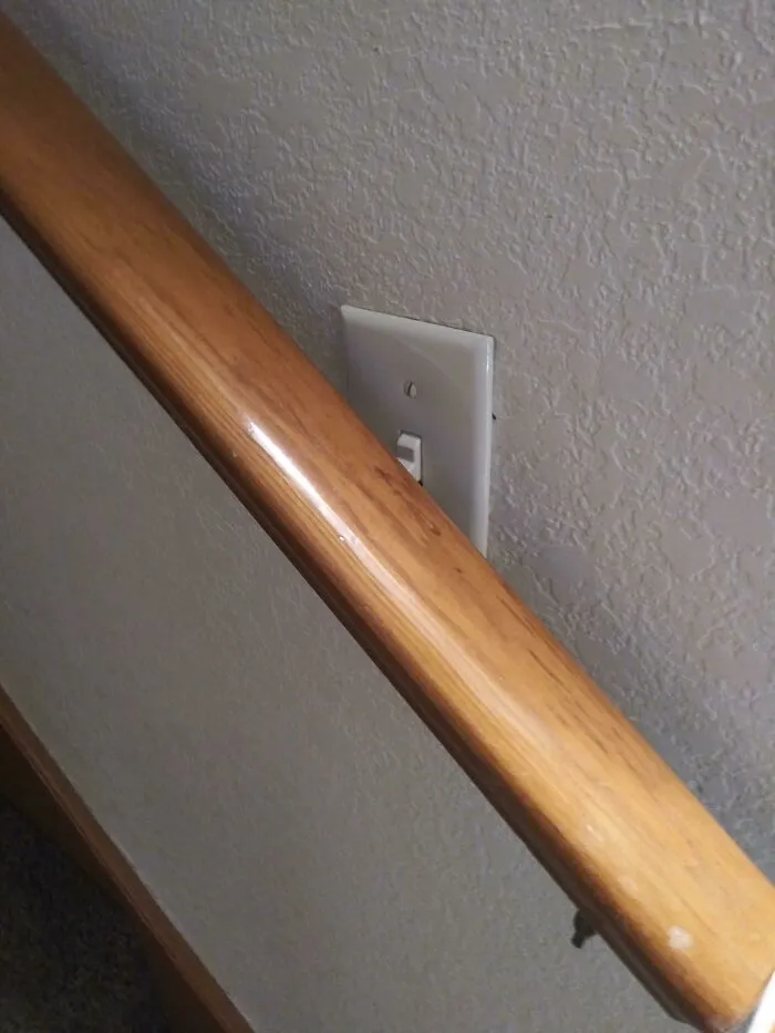 My Family Got A New House And This Is Where They Put The Light Switch For The Stairs