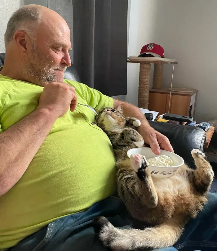 He Proclaimed That Cats Just “Aren’t As Friendly As Dogs”. Now They Eat Vanilla Ice Cream Together Like Absolute Soulmates