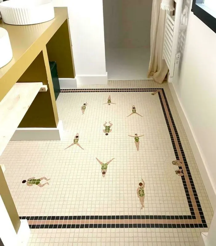 "The Swimmers", Bathroom Floor Mosaic Tiles By French Atelier Suzanne Manufacture