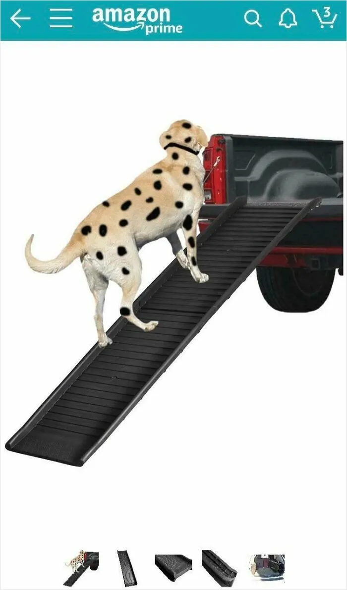 Estaba buscando rampas para perros para mi perro anciano en Amazon y la imagen de ejemplo claramente es de un labrador con manchas agregadas con el Paint.