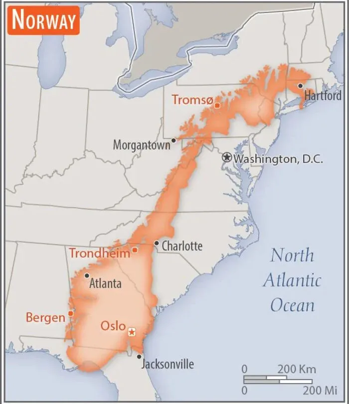 Norway Overlaid On The Us